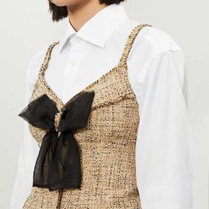 Sandro Bow-embellished Cotton-blend Tweed Mini Dress In Neutrals